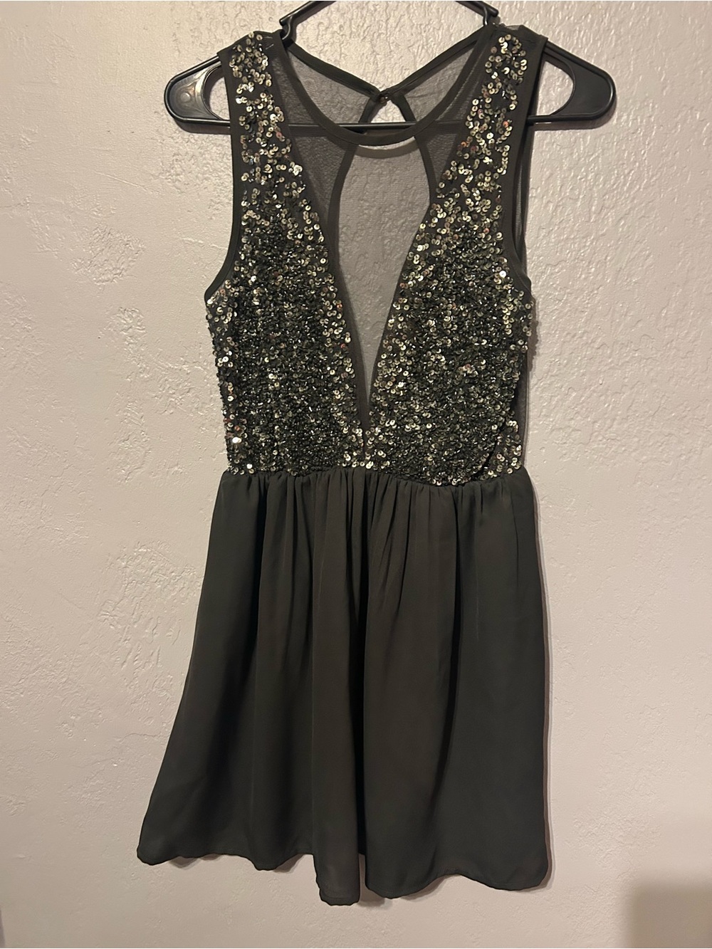 Forever 21 Black Sequin Deep V Mini Dress